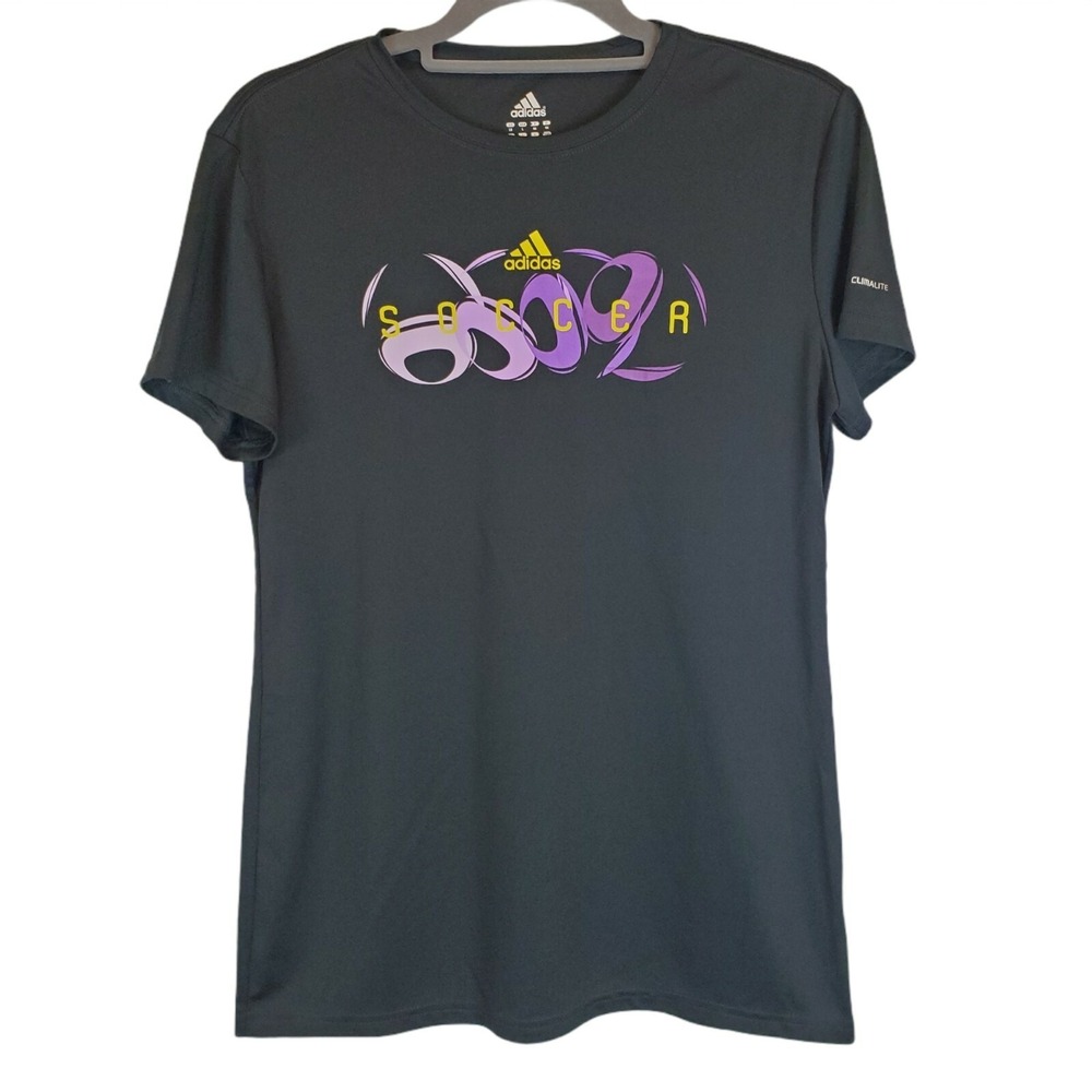 Adidas Women's Black Soccer T-Shirt Climalite Large Performance Tee Activewear